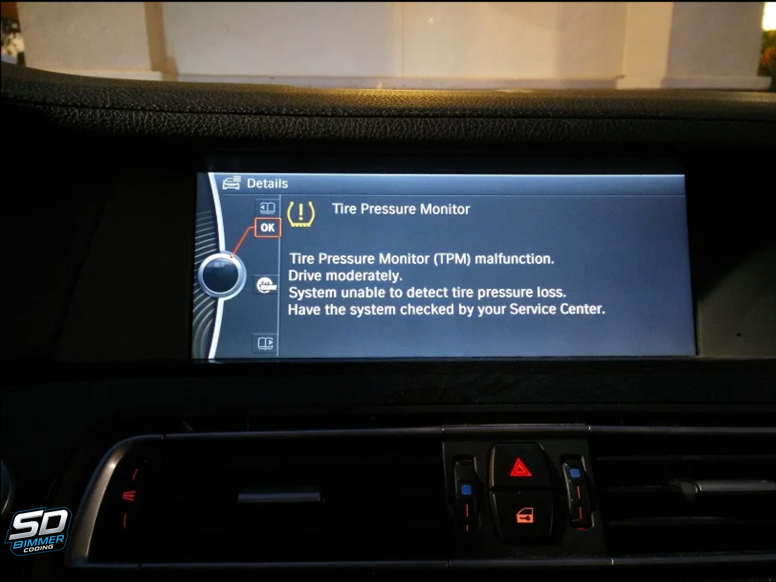 BMW TPMS tire pressure warning message